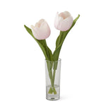 8.5" Real Touch Pink Double Tulip in Glass Vase