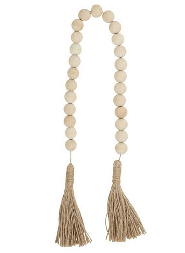 Natural Wood Beads w/ Jute Tassel
