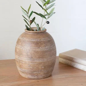 12" Brown Terracotta Line Vase