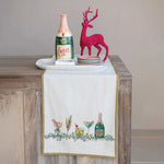 Cotton Printed Table Runner w/ Holiday Cocktails & Gold Trim