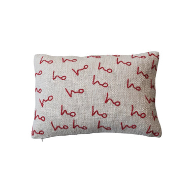 24"L x 16"H Woven Cotton Slub Lumbar Pillow w/ Embroidered Pattern