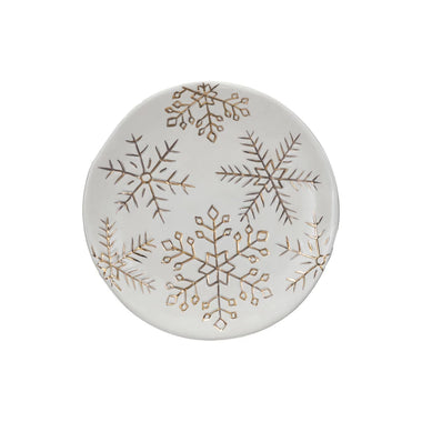 6" Round Stoneware Plate w/ Gold Electroplated Snowflakes