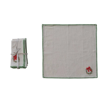 Set of 4 Appliqued Wreath Napkins