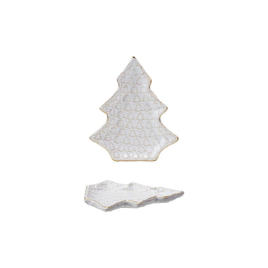 Stoneware Tree Shaped Plate with Trees