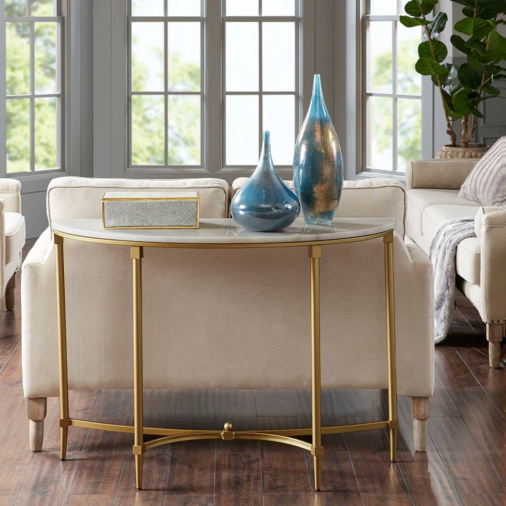 White Marble Tabletop Console Table with Gold Base