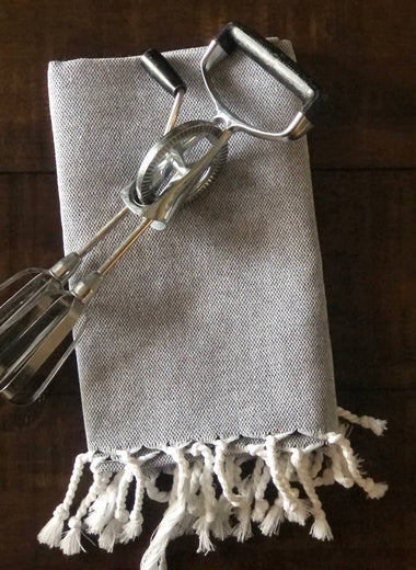 Turkish Charcoal Hand Towel with Fringe