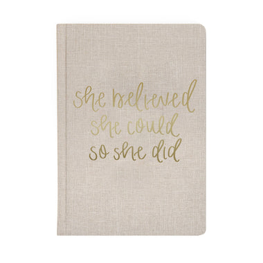 She Believed She Could - Tan and Gold Foil Fabric Journal
