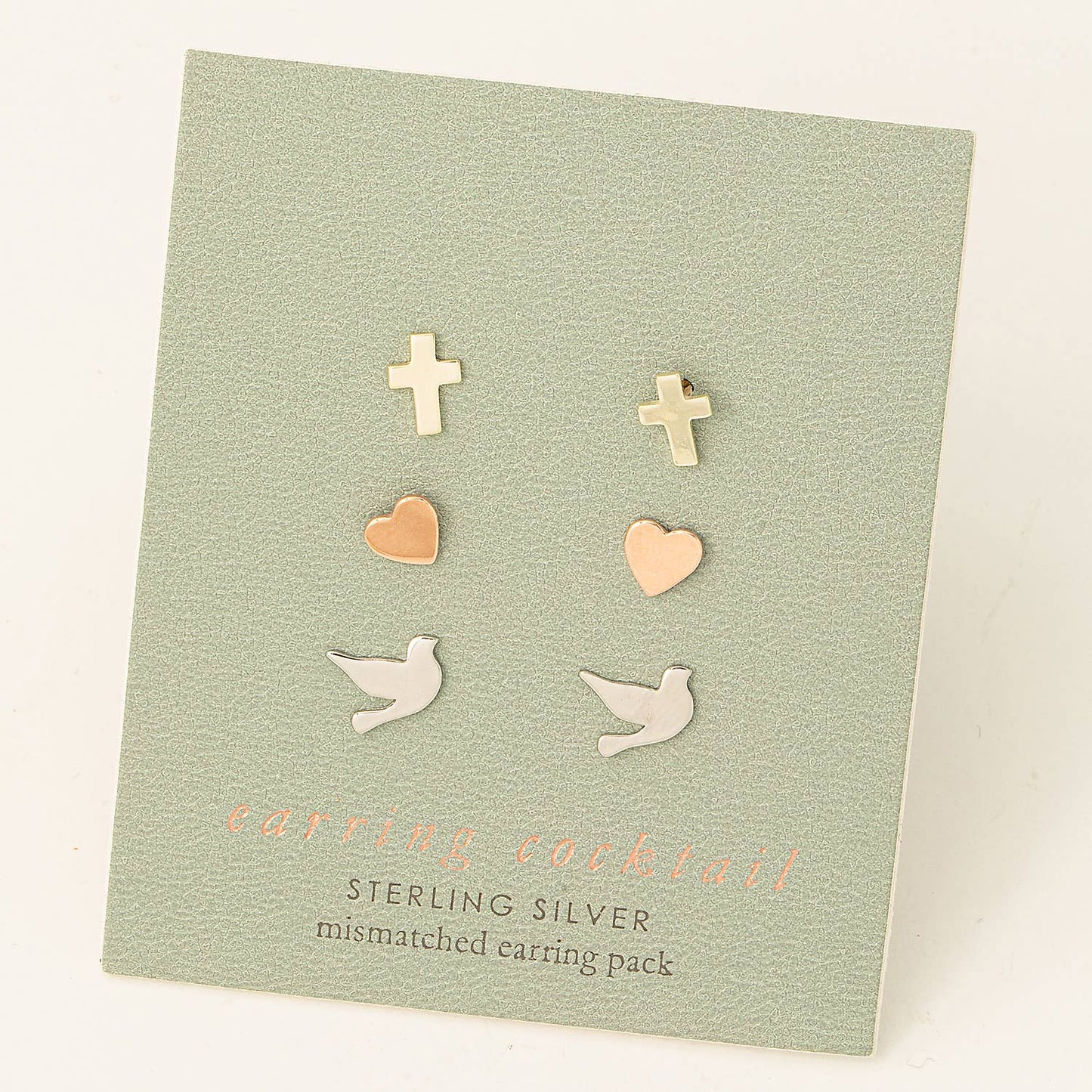 Sterling Silver Cross Dove Heart Stud Earrings Set