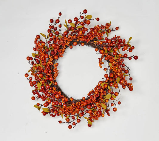 26" Berries with Leaves Wreath On Natural Twig Base