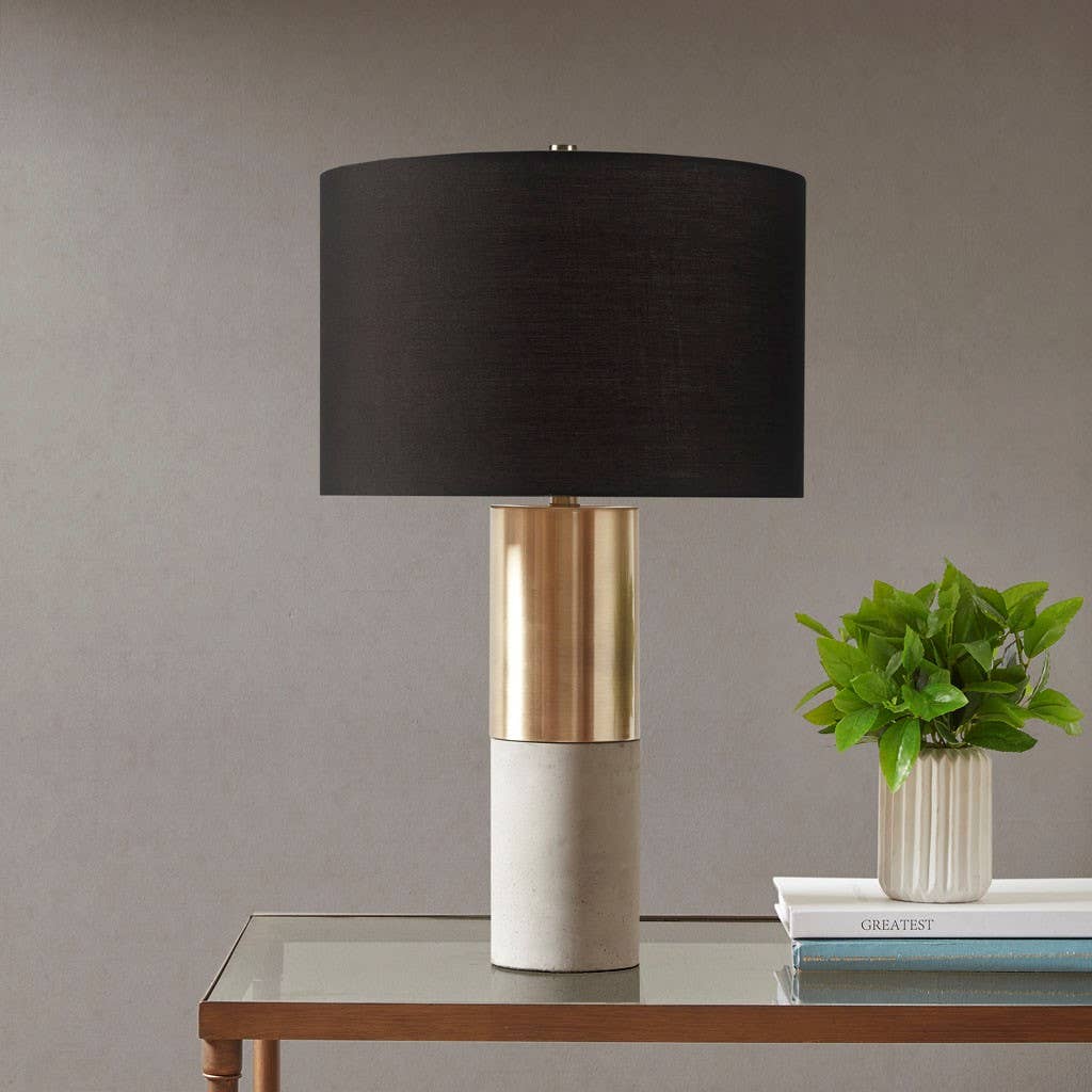 Black Fabric Shade Table Lamp with Gold Steel Base