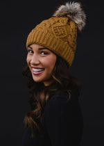 Camel Cable Knit Pom Hat
