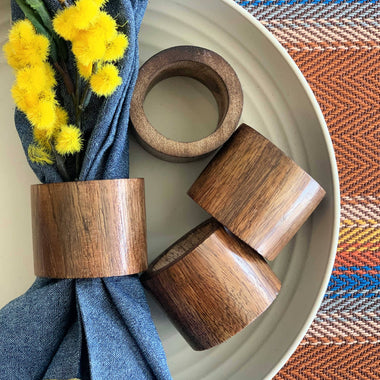 Round Wooden Napkin Rings - Set of Four