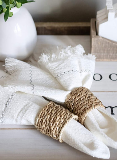White Cotton Napkins with Embroidery - Set of 4