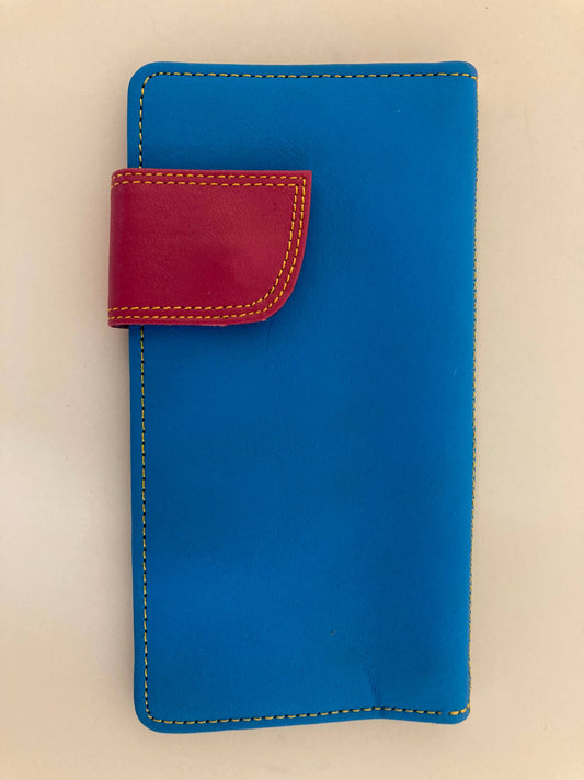 Recycled Coloured Leather Purse - Blue with Maroon