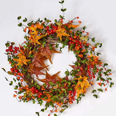 22" Fall Berry & Leaf Wreath on Natural Twig Base