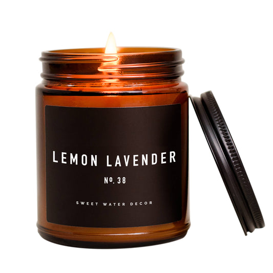 Lemon Lavender Soy Candle - Amber Jar - 9 oz