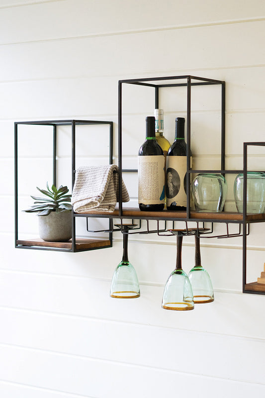 Metal & Wood Wine Bar for Wall