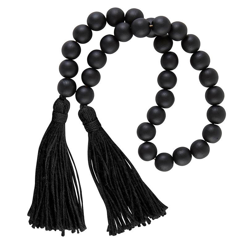 Black Wood Beads with Jute Tassel