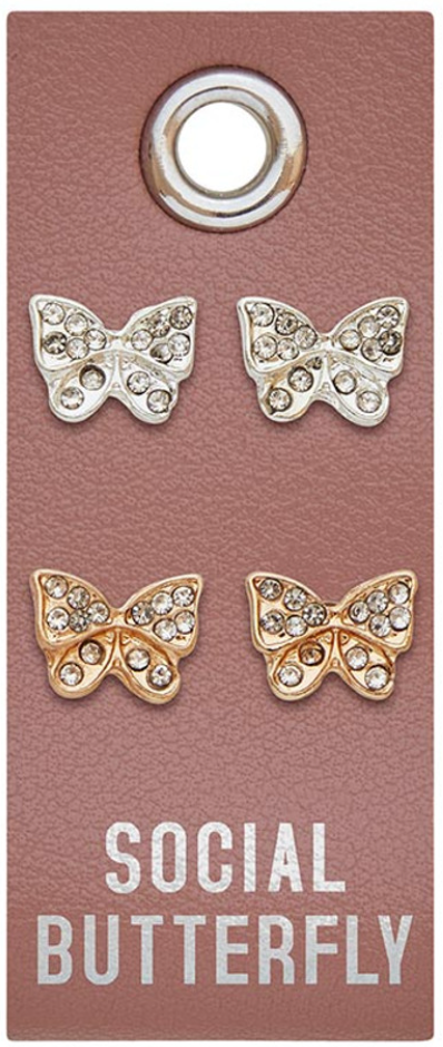 Silver Stud Earring Set - Butterfly