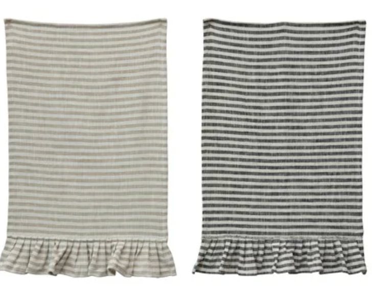Cotton Stripe Tea Towel with Ruffles