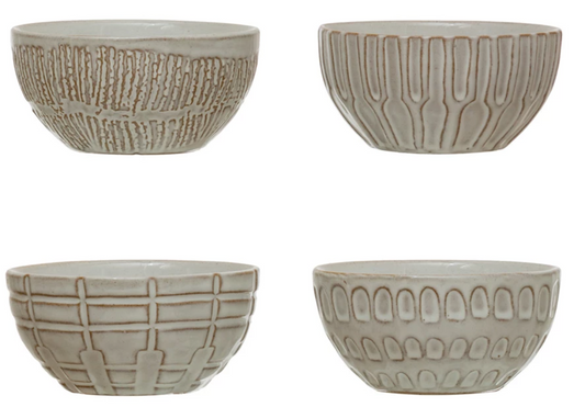 Debossed Stoneware Bowls - 4 Styles