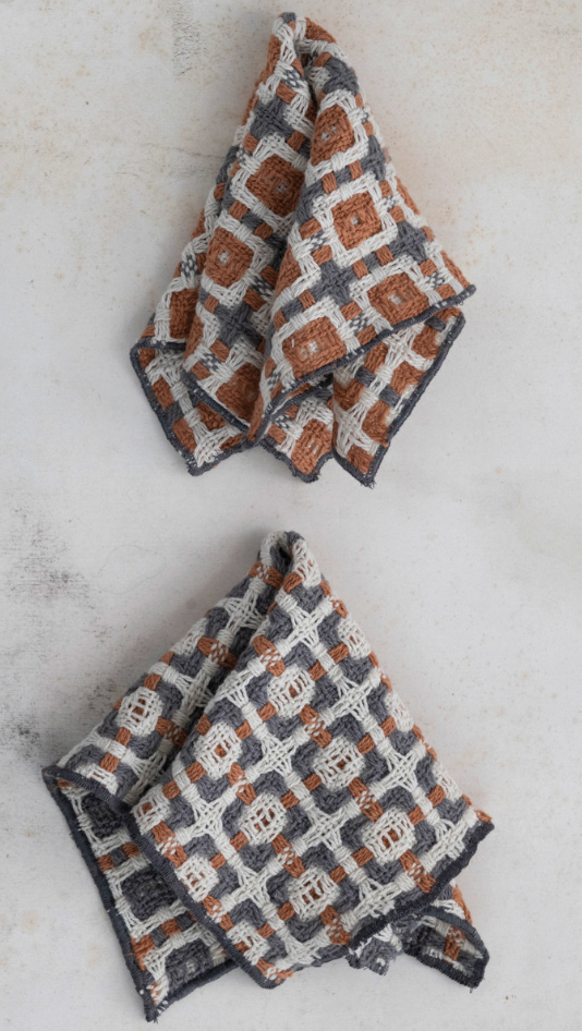 Cotton Dobby Dishcloths w/ Pattern - Set of 3