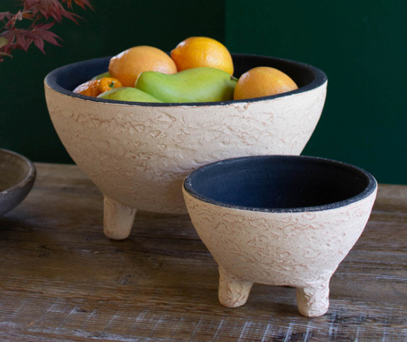Ivory & Black Footed Clay Bowl