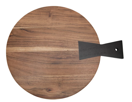 Round Acacia Wood Cutting Board with Black Handle