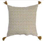 20" Cotton Pillow w/ Pattern & Tassels, Polyester Fill