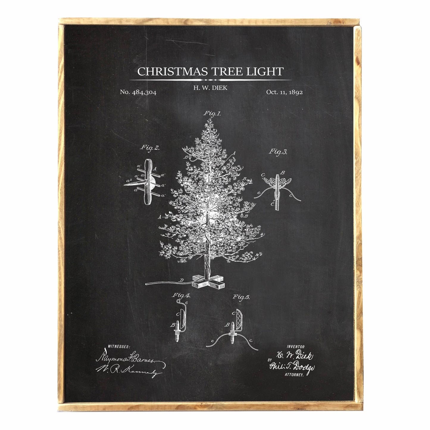 Vintage Tree Print in Distressed Frame Linen & Clove