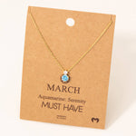 March Aquamarine Gem Pendant Necklace
