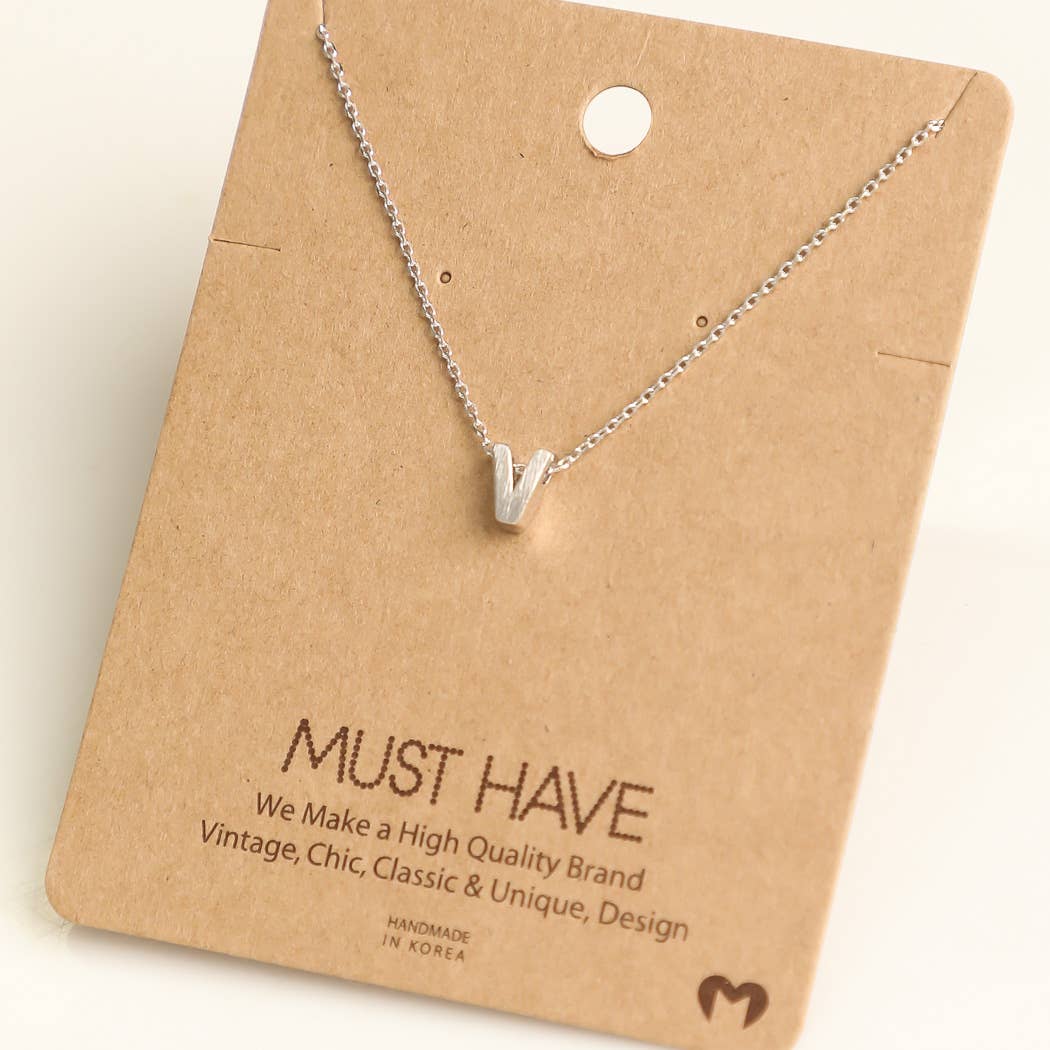 Initial V Pendant Necklace - Silver