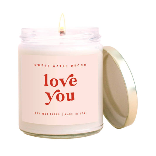 Love You Soy Candle - Clear Jar - Pink and Red - 9 oz