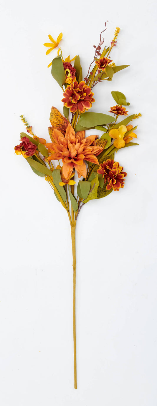 32" Fall Flowers & Green Leaves Spray