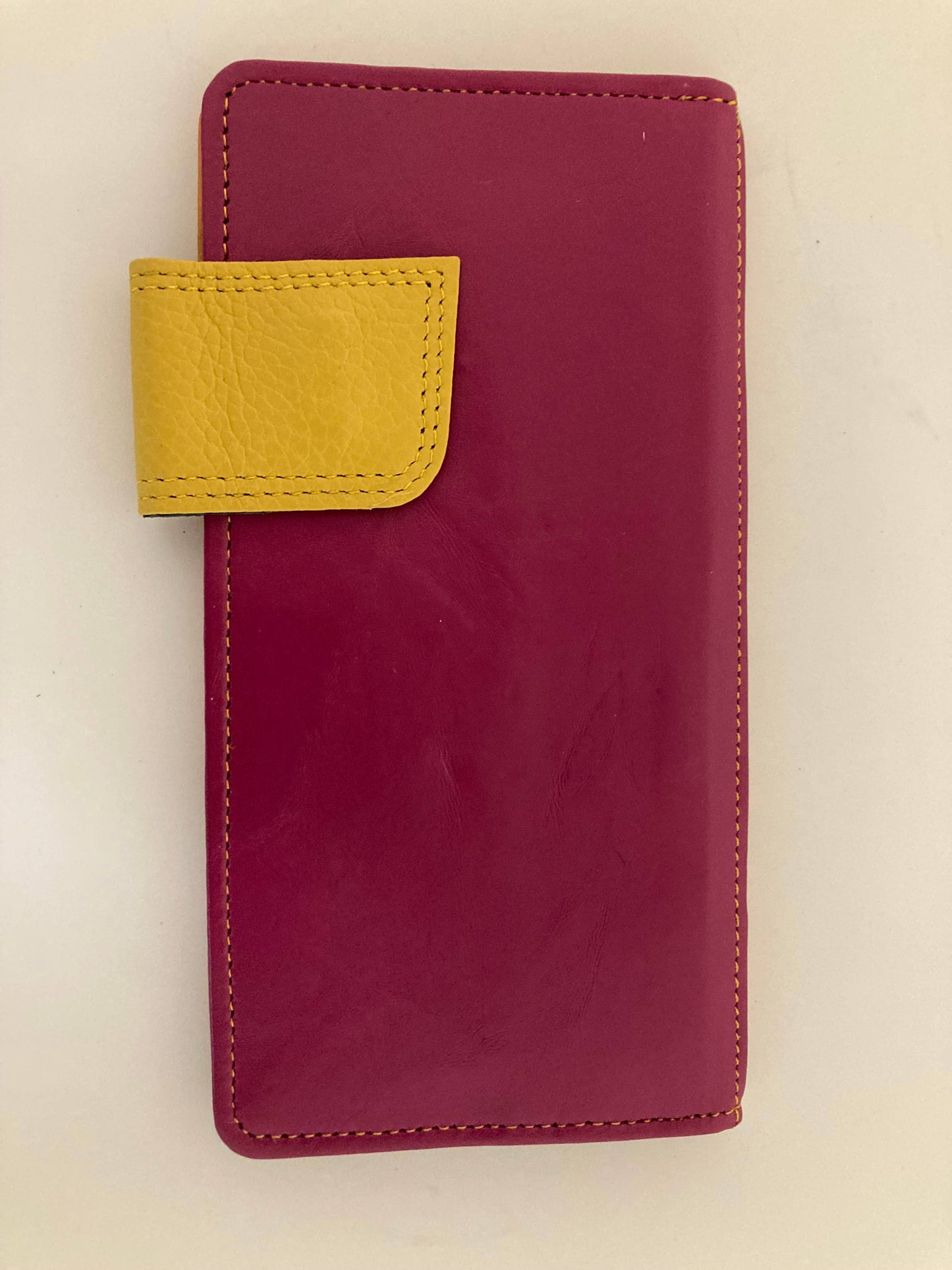 Recycled Coloured Leather Purse - Maroon with Yellow
