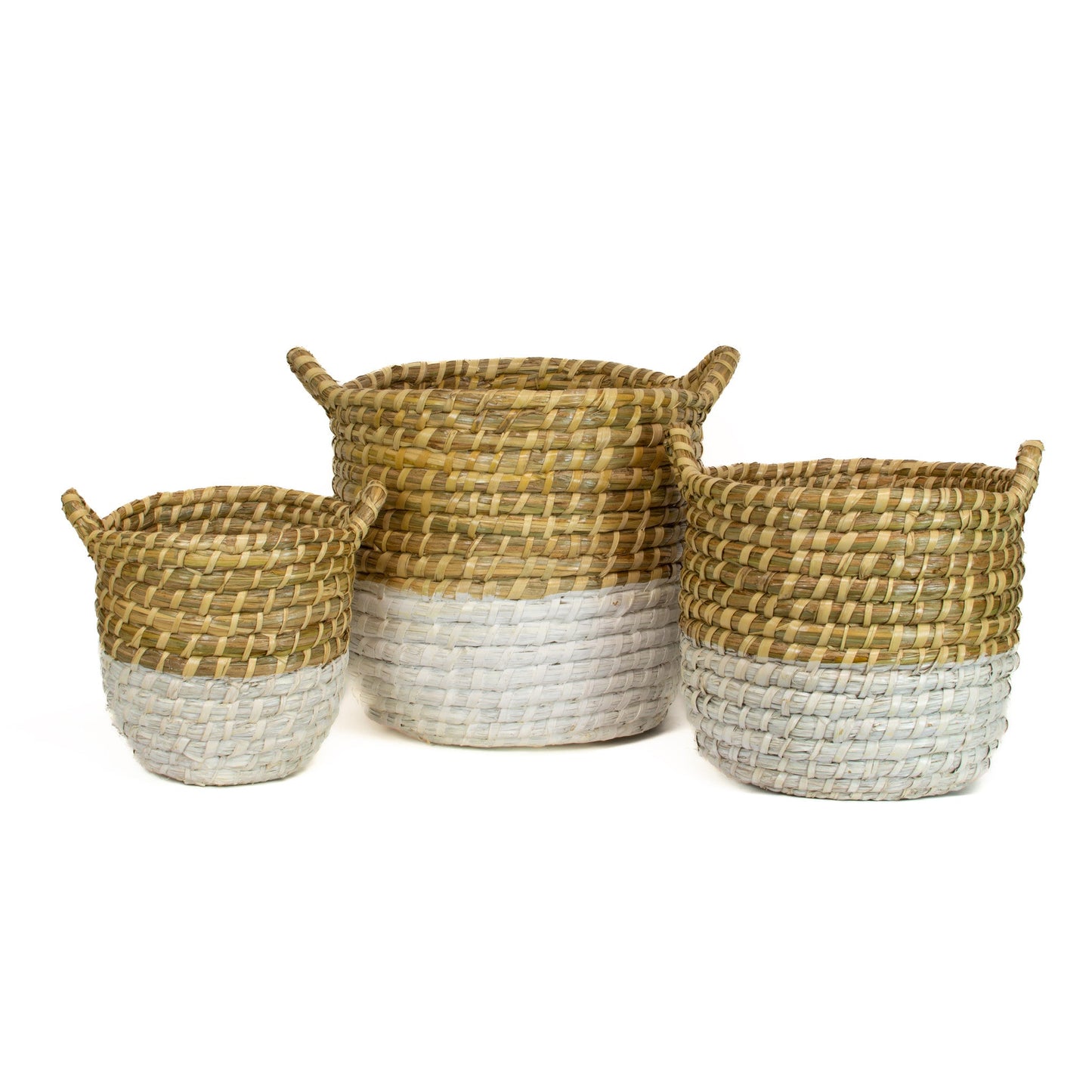 Seagrass Round Tote Basket with White Dip - Medium