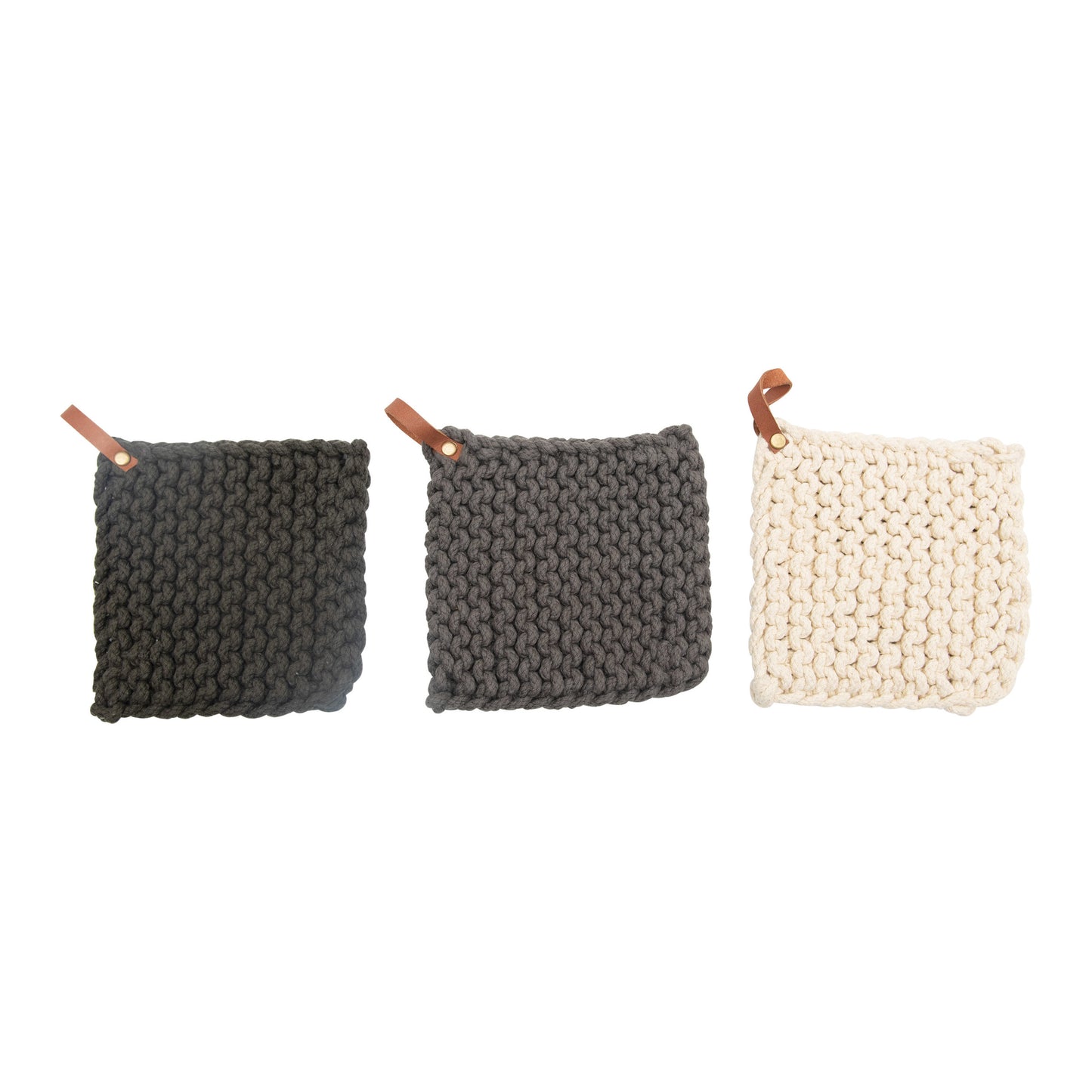 Cotton Crochet Potholder with Leather Loop