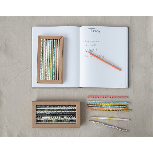 Handmade Paper Wrapped Wood Pencils in Kraft Box